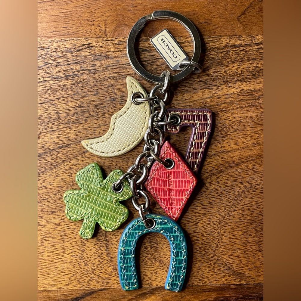 Coach Multicolor Leather Charm Keychain - Green, Teal, Red, Cream, Brown